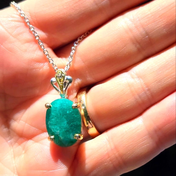 Natural Kharma by Avelon Jewelry - Green Beryl 9k & citrine sterling & gold crown pineapple necklace 18"